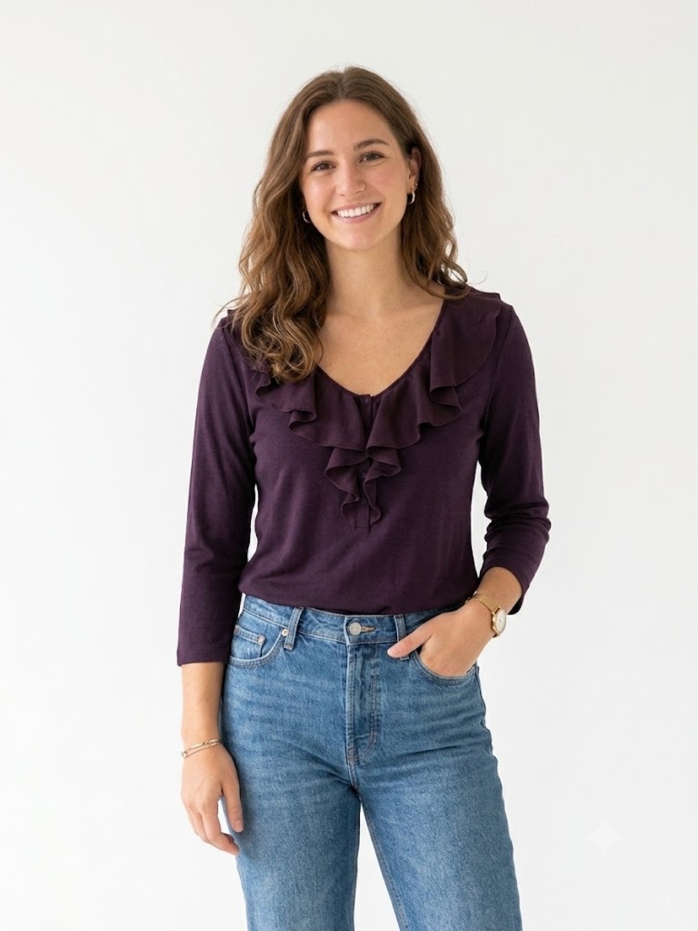 Gap Women's Ruffle Scoop Neck Top - Deep Plum 💜